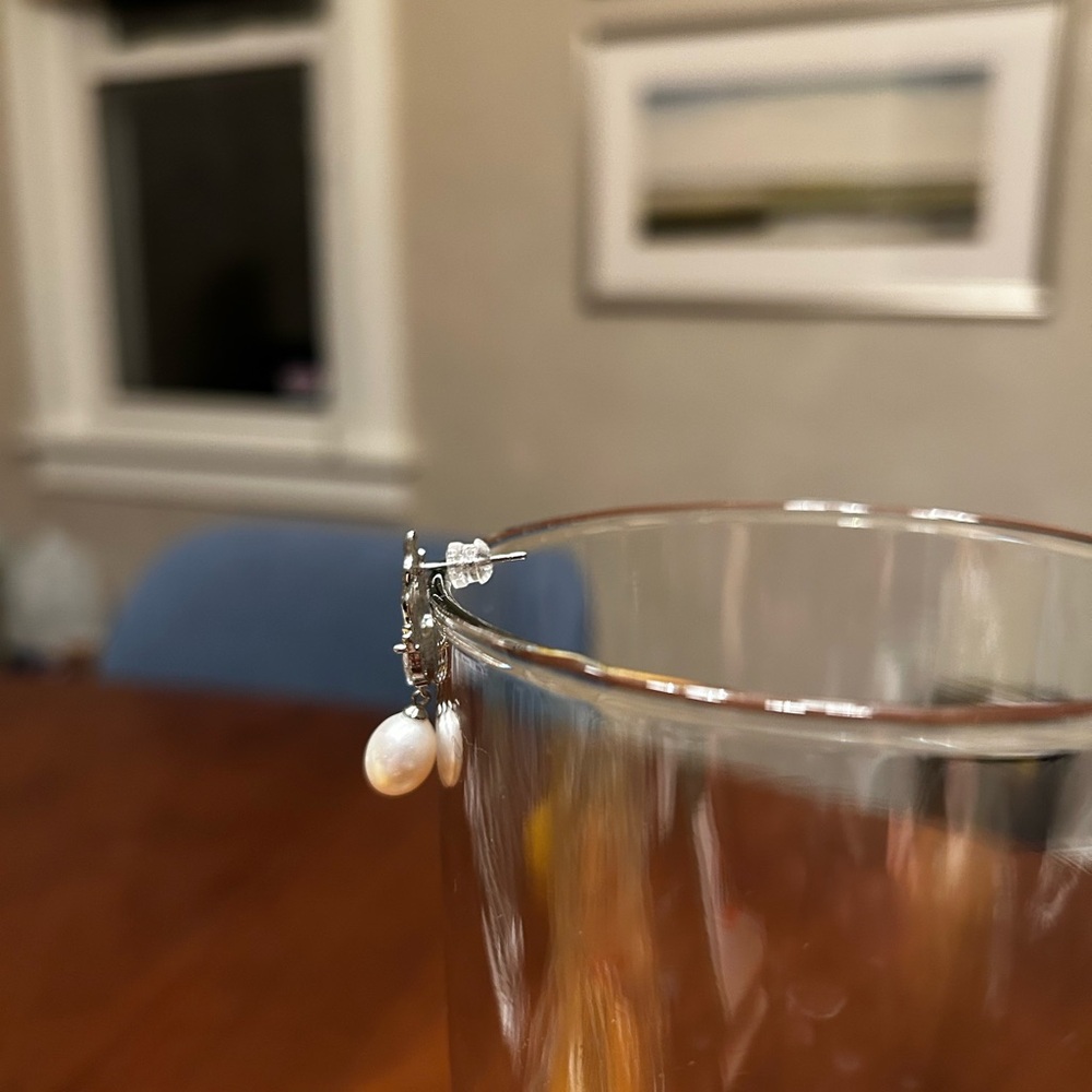 Handmade Artisan Butterfly Pearl Earrings - Picture 2 of 7